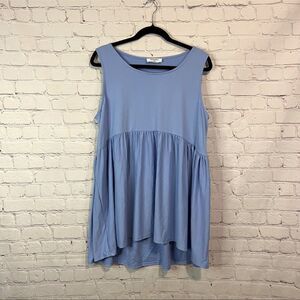 Zenana Top Plus Size Tank Flowy Jersey High Low Empire Waist Sky Blue 1X
